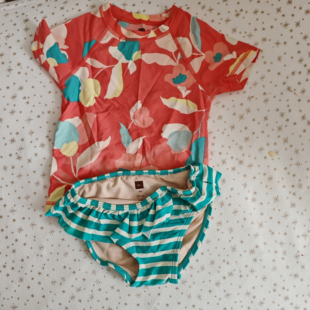 3/25 Tea Collection Rash Guard Swim Suit Size 4 - Picture 3 of 7